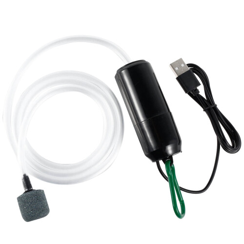 USB-powered mini aquarium air bubbler with air stone