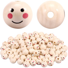 Wooden Beads Round Smile Face 120 pcs 0.79 inch