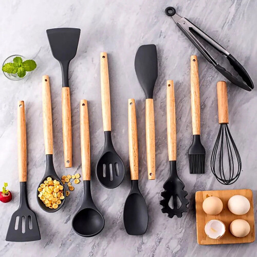 Silicone Kitchen Utensils with Wooden Handle 12 Pcs 2