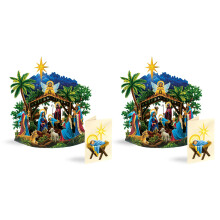 Cartes Pop-Up Freshcut Paper, Mini Crèche Étoilée (Set de 2), Carte de Vœux 3D de 15 cm