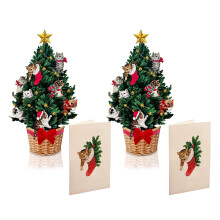 Cartes Pop Up Freshcut Paper, Mini Arbre de Noël Meowy (Set de 2), Carte de Vœux 3D 6 Pouces