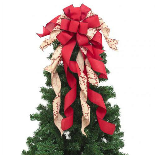 Christmas Tree Topper Bow Grey Silver Snowflake 32x12 Inch