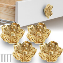 Brass Flower Drawer Knobs with Screws 4 pcs
