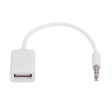 3.5mm male to USB 2.0 female AUX adapter cable white