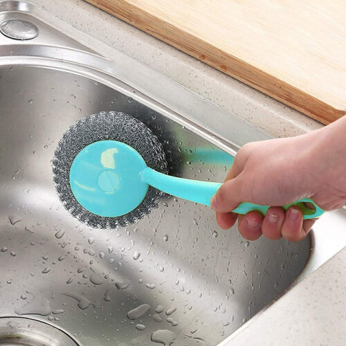 Kitchen Stainless Steel Sponge with Handle and 2 Refills 2