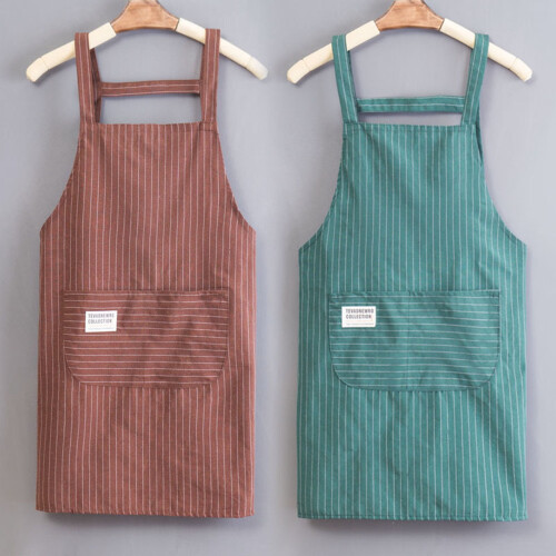 Women's striped kitchen apron with front pocket