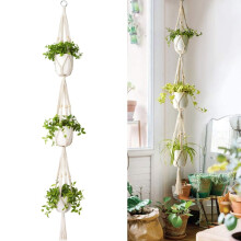 Macrame hanging planter basket cotton rope 3-tier 70 inches