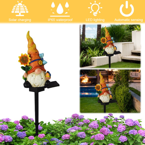 Solar Orange Gnome Path Light Outdoor Waterproof 18.11in 2