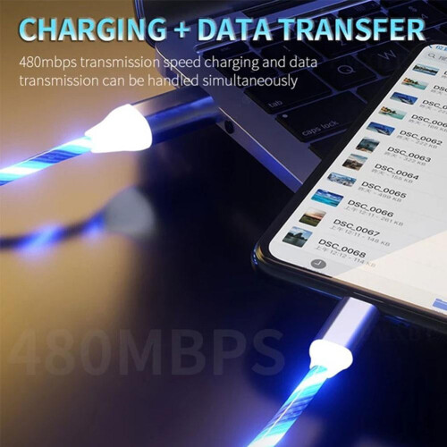 Android Type-C fast charging cable with LED glow 1m 1