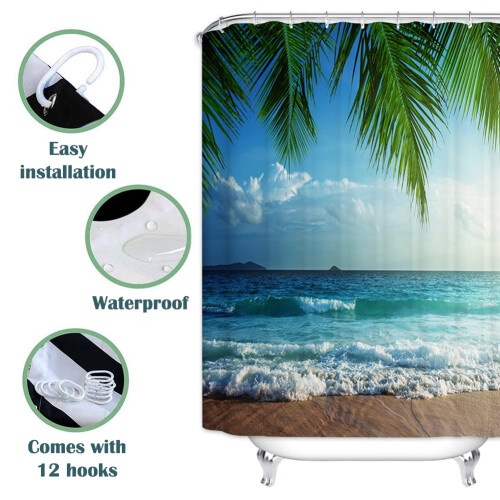 Ocean Palms Tropical Beach Shower Curtain Polyester 72x72 in 2