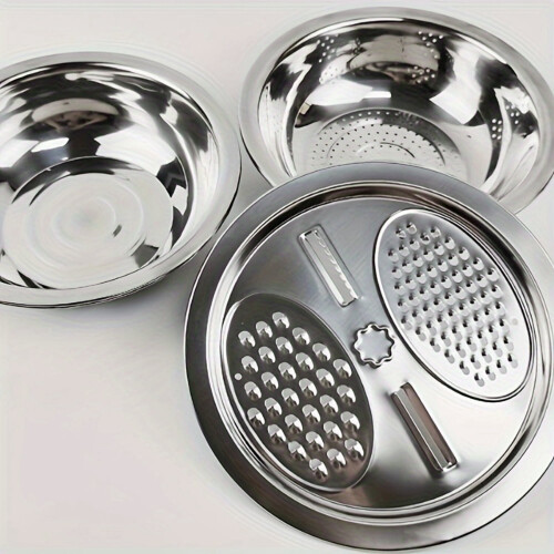 Stainless Steel Kitchen Set Colander Slicer Grater 3-Pc 1