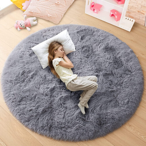 POWKOL round fluffy area rug 4x4 feet