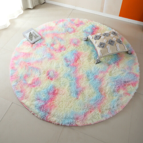 Round fluffy shag rug 48x48 inches rainbow
