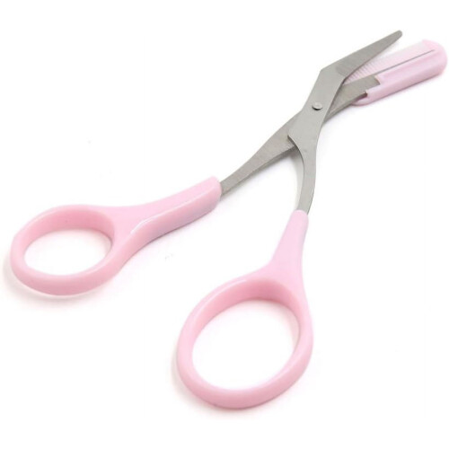 Eyebrow Trimmer Stainless Steel with Pink Plastic Handle