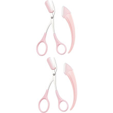 Eyebrow Scissors Stainless Steel Arc Shape Pink 3 Sets