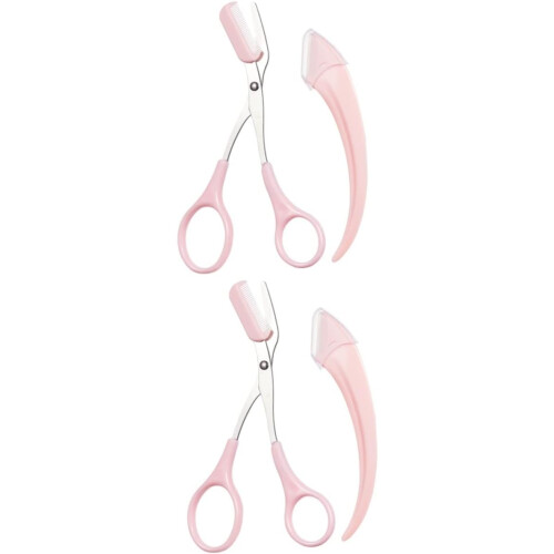 Eyebrow Scissors Stainless Steel Arc Shape Pink 3 Sets