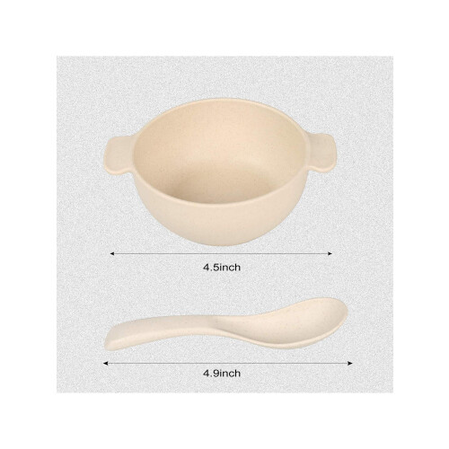 Kids Bowls Set with Spoons Wheat Straw Small 4-Piece 2