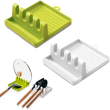 Silicone Spoon Rest with Lid Holder and 4 Utensil Slots