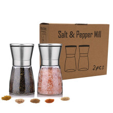 Manual Pepper and Salt Grinder Set with Glass Bottles 2-Pack