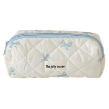 Cotton quilted bow makeup bag blue small