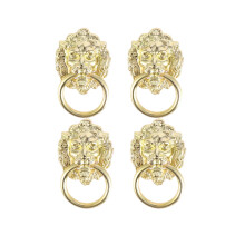 Lion Head Drawer Pull Handle Knobs Golden 4pcs