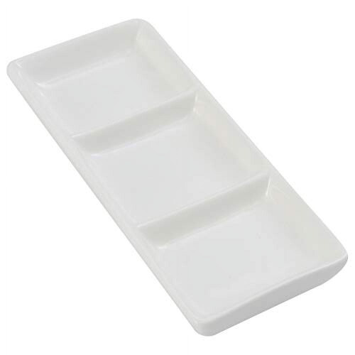 Ceramic appetizer tray white 6 inch 3-compartment