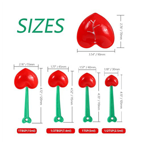 Heart-shaped measuring spoons set red 4-piece with egg 1