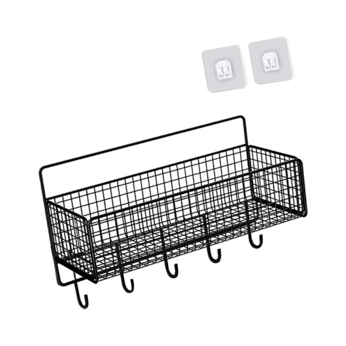 Steel Wire Wall Basket with Hook for Bathroom Storage 2