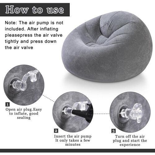 Inflatable Bean Bag Chair for Adults Dark Grey 2 Pcs 2