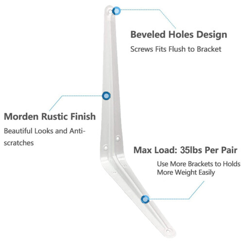 Metal Wall Corner Shelf Brackets 3" x 4", White, 12-Pack 1