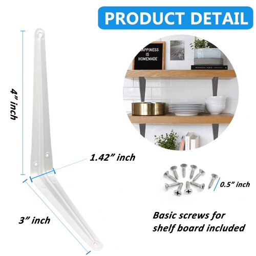 Metal Wall Corner Shelf Brackets 3" x 4", White, 12-Pack 2