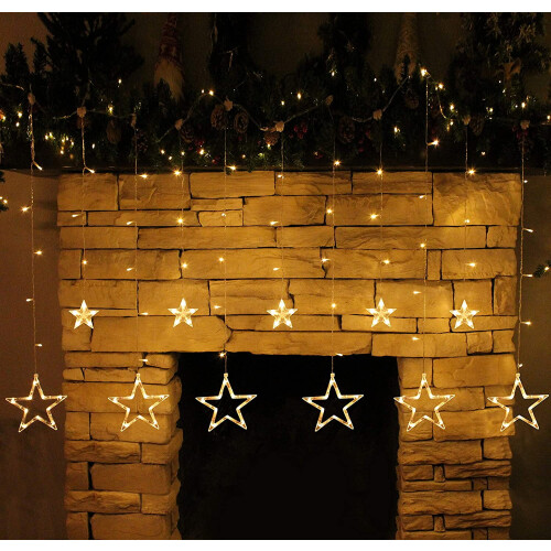 Warm White LED Curtain Lights 120 LEDs 12 Star 8 Modes 2