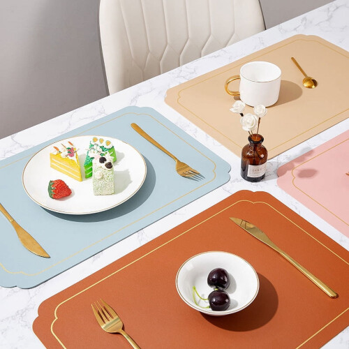 Rectangular lace leather placemat waterproof non-slip 4 pcs 1