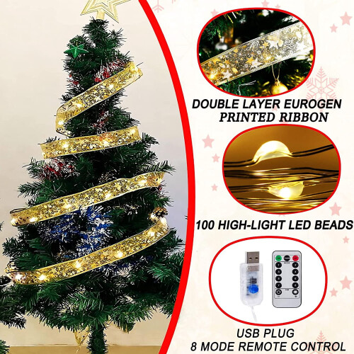 Christmas Ribbon Lights 33FT 100 LED USB Remote 8 Modes 1