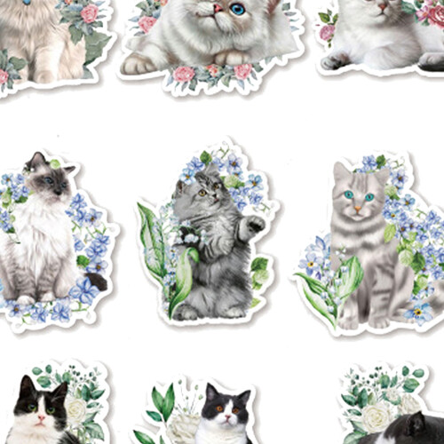 Handbook decal set retro cat flower design 45 pcs 2