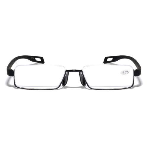 Men's reading glasses wide slim half-rim +1.75 2