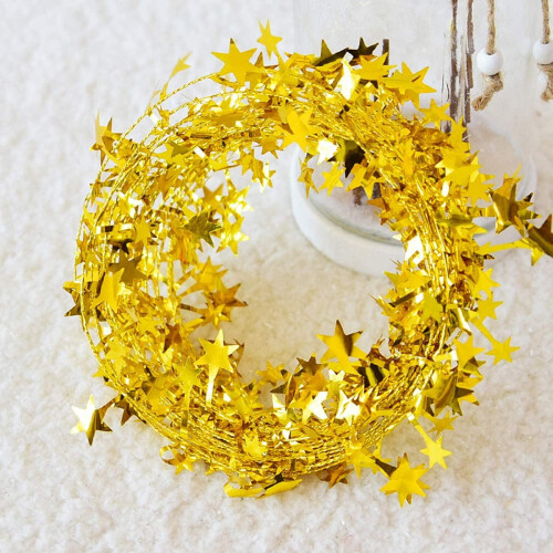Star Tinsel Garland with Wire Gold 25ft 3PCS 1