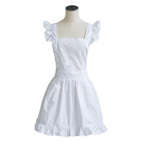 Retro White Apron with Pockets Adjustable Bib 2