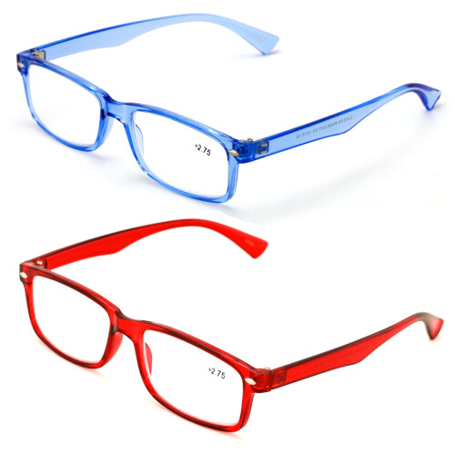 Reading Glasses Rectangular Translucent Blue Red 2 Pairs 1