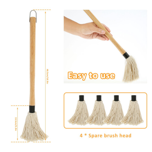 Grill basting mop with wooden handle and 4 replacement heads 2