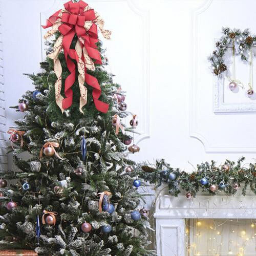 Christmas Tree Topper Bow Grey Silver Snowflake 32x12 Inch 1