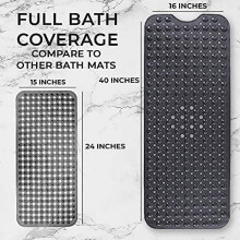 Bath Mat Non-Slip 40 x 16 Inch Clear Blue 1-Pack