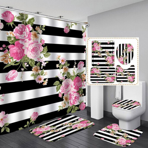 Shower Curtain 3D Digital Print 180x180cm 4 pcs 1