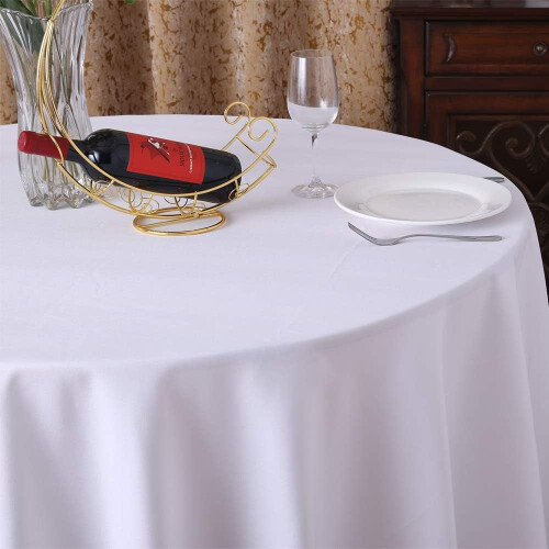 Round White Polyester Tablecloth 70 Inch Diameter 1