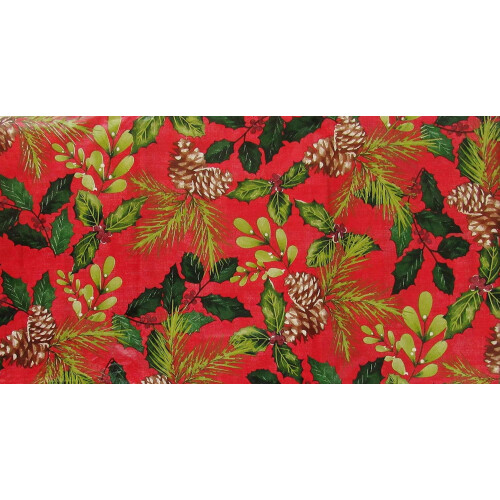 Christmas tablecloth with holly mistletoe pine branches red 2