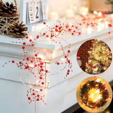 Christmas String Lights Red Berry Beaded Garland 10ft 30LED