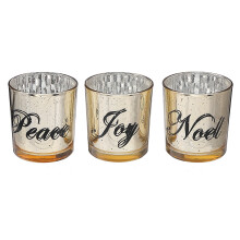 Glass tealight holders Joy Noel Peace set of 3