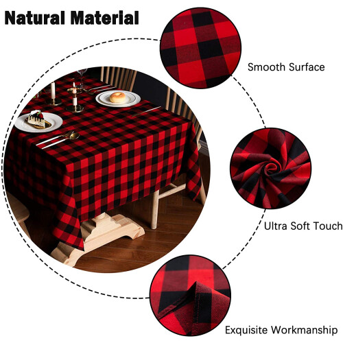Buffalo Check Cotton Linen Tablecloth 55x55 Inch Red Black 2