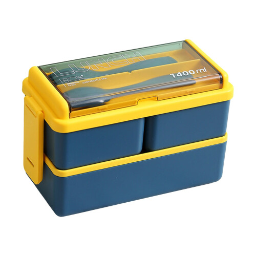Plastic Bento Box Double Layer Blue 2-Compartment 1
