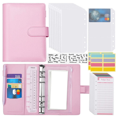 A6 Budget Binder with Zipper Envelopes Pink 1